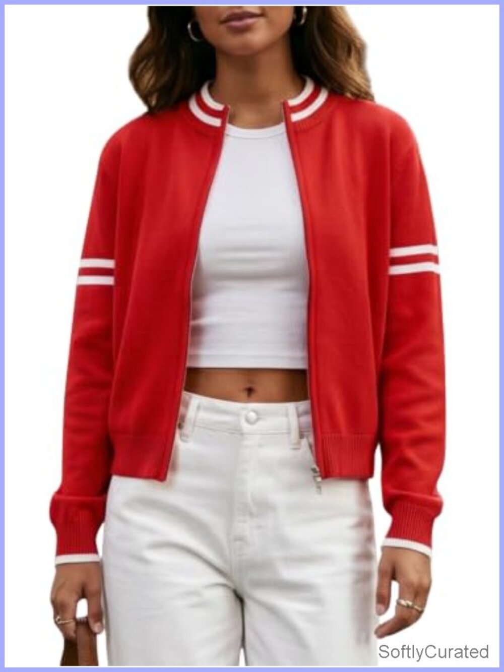 EXLURA Women Long Sleeve Zip Up Cardigan Sweater Fall Casual Bomber Jacket